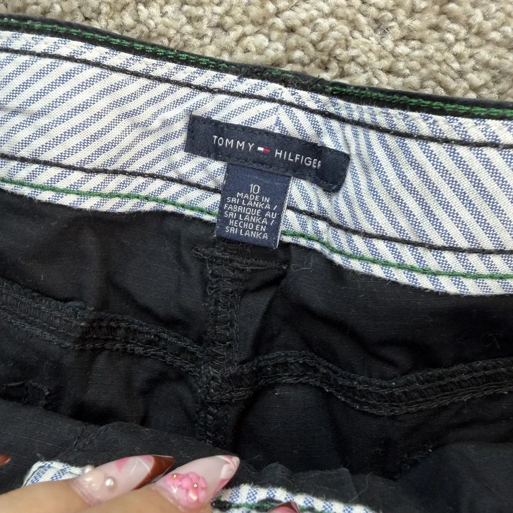 Tommy Hilfiger Shorts Womens 10 Black Twill Cotton Cargo Belted Casual Summer